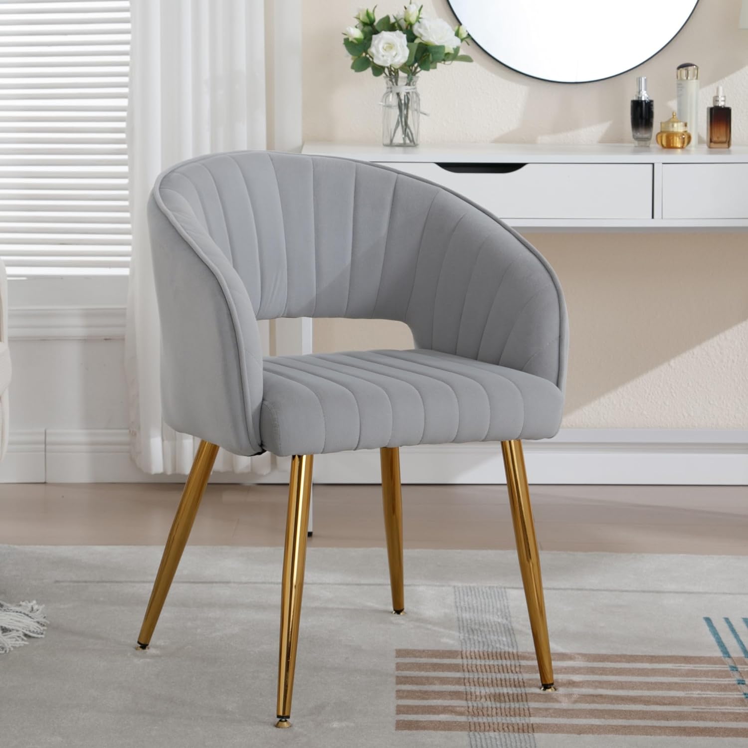 Desk Chair with No Wheels, Velvet Home Office Armchair Gold Legs