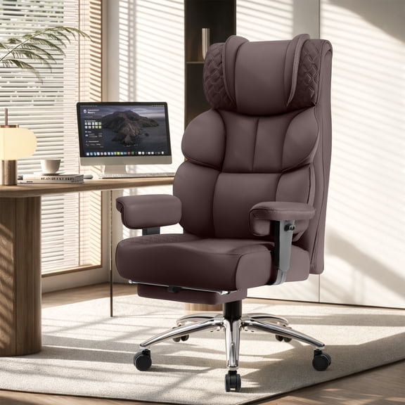 FASTES Office Chair, Big and Tall Desk Chairs 400lbs Gaming Chair with Footrest, Ergonomic Executive High-Back Reclining Computer Chairs, Swivel Rolling Wheels and Lumbar Support, Coffee