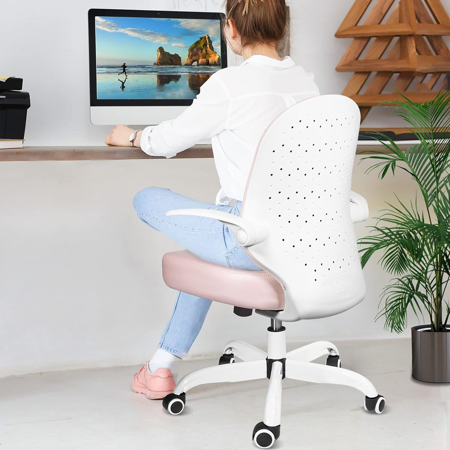 Desk Chairs with Wheels and Arms, Small Office Chair for Small Space