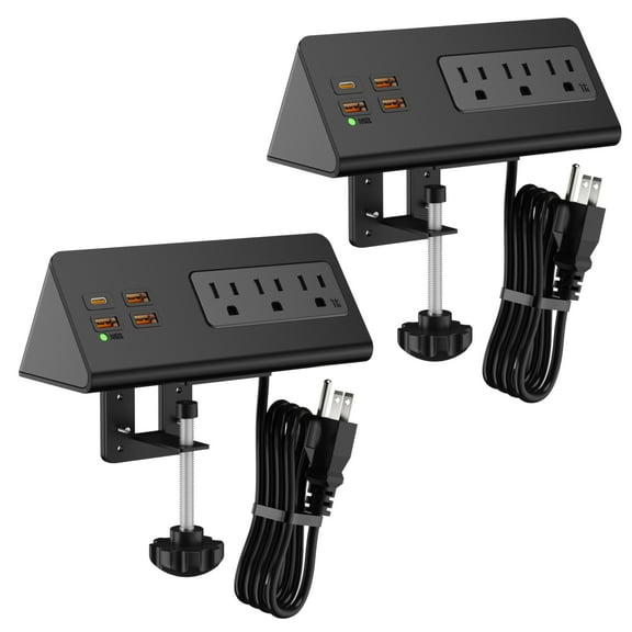 Desk Clamp Mount Power Strips , 4 USB Ports& 3 AC Outlets Charging Station, PD 20W Fast Charging USB C, 6Ft Extension Cord Desktop Power Hub, Home Office Desk Accessories, 2-Pack