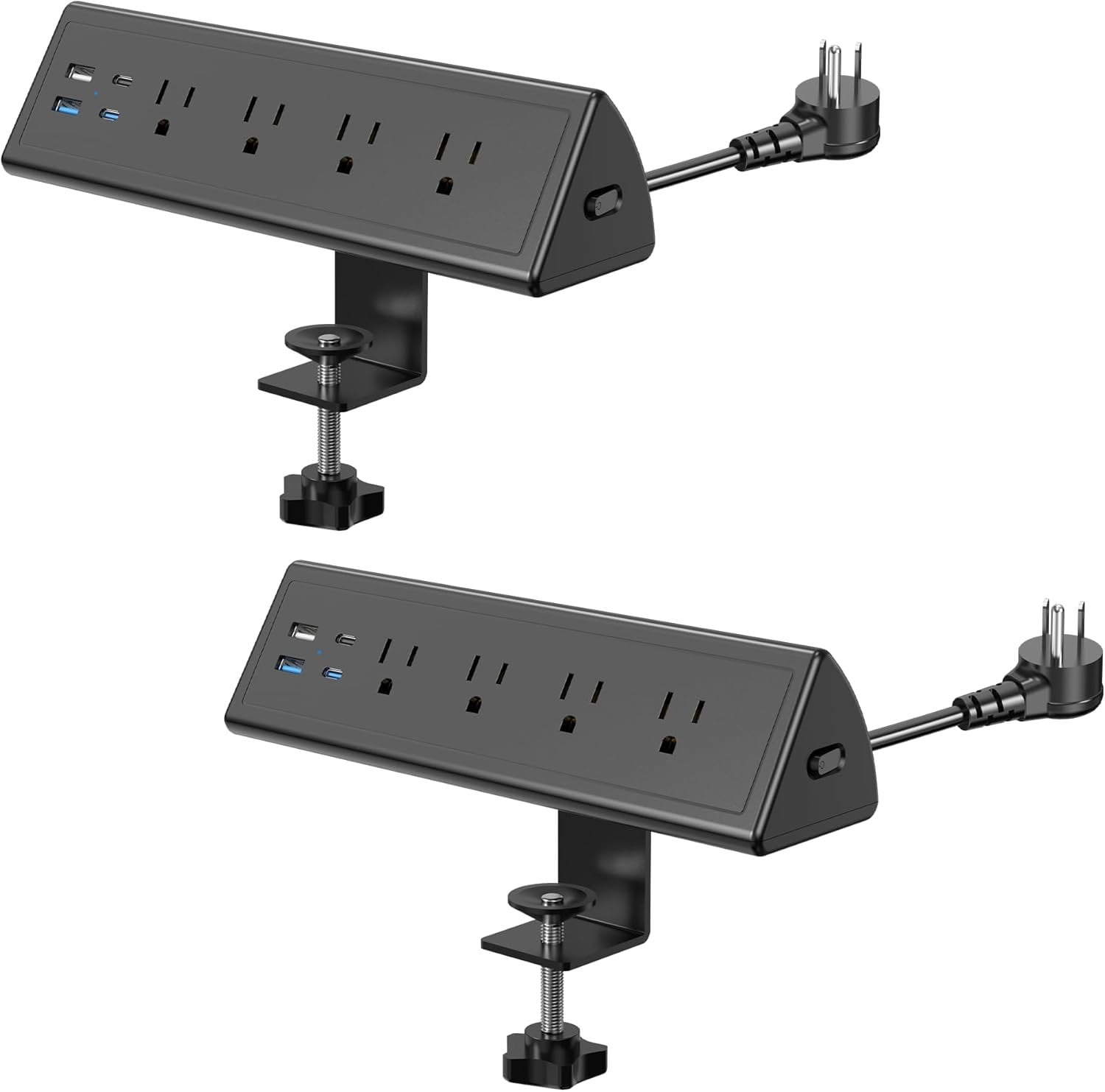 Desk Clamp Power Strip,20W   Station,Surge Protector Nightstand Edge Mount,1875W Extension Cord with Multiple Outlets,2 USB-C,2 USB-A,for  Office (Black, 2 count-6 FT)