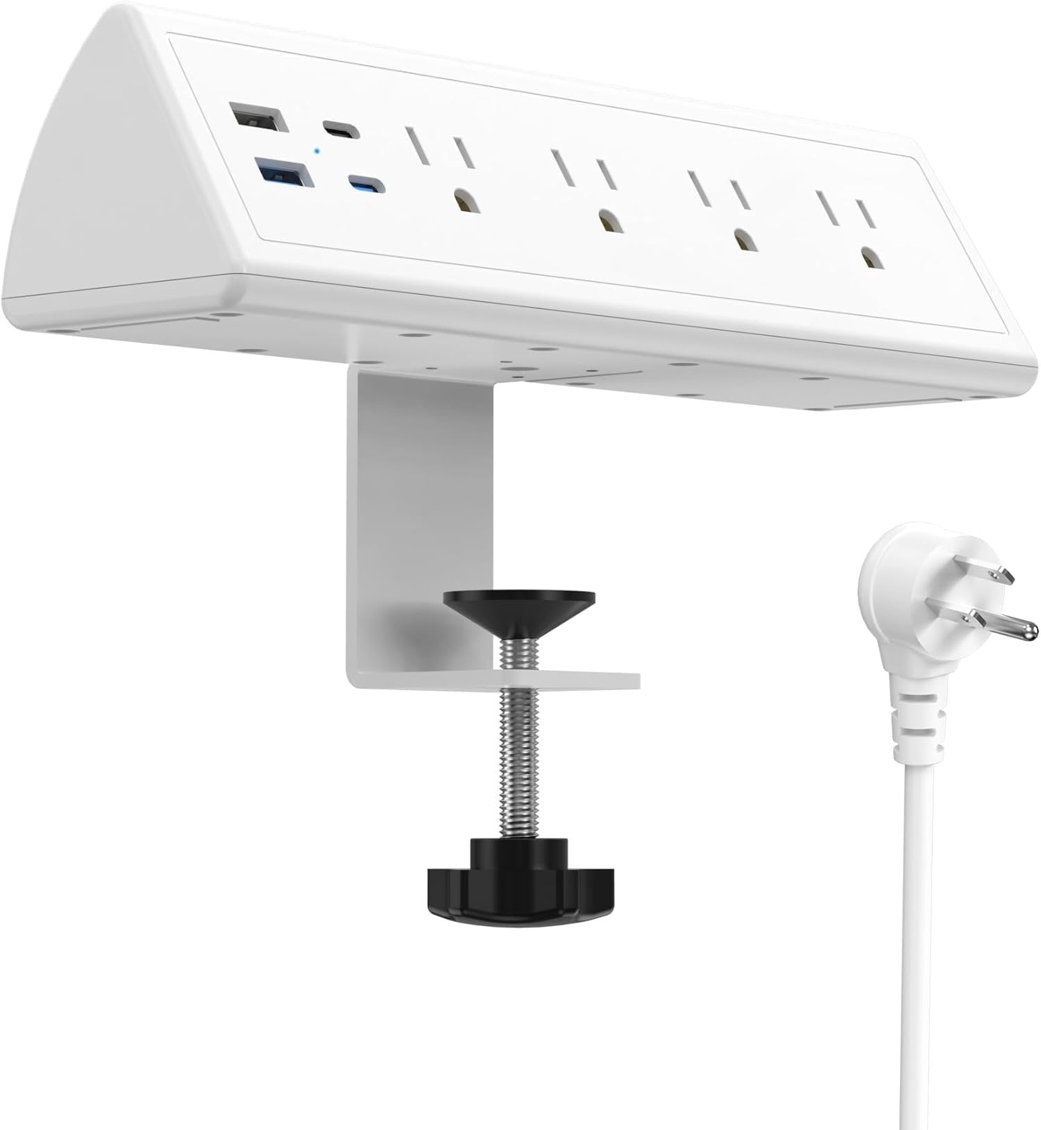 Desk Clamp Power Strip,20W   Station,Surge Protector Nightstand Edge Mount,1875W Extension Cord with Multiple Outlets,2 USB-C,2 USB-A,for  Office (White, 6 FT)