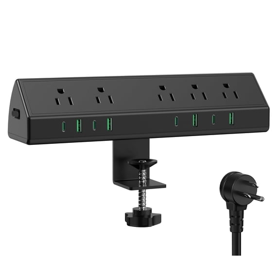 VILONG Desk Clamp Power Strip,45W Fast Charging Station,4 USB-C,4 USB-A,5 Outlets Surge Protector,6ft Extension Cord,ETL Listed for Home Office Dorm Room