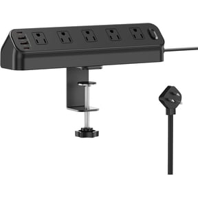 Desk Clamp Power Strip, Ed Mount, 10 AC Outlets 4 USB Ports