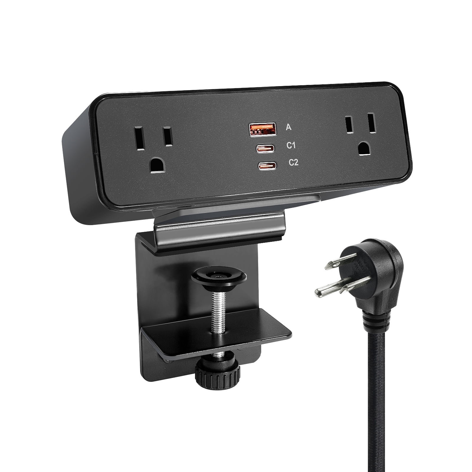 Desk Clamp Power Strip USB C 100W, Desktop Edge Mount Fast Charge Station 3 PD USB Port 2 AC Outlets 6ft Braided Extension Cord Flat Plug Fit Max 3.26’’ Tabletop Edge for Gaming Office Table