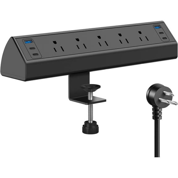 Desk Clamp Power Strip USB C,40W Total Fast Charging Station,4 PD 20W USB C Ports,Nightstand Edge Mount Power Strip with 6 USB Ports 5 AC Outlets Surge Protector,6ft Cord,Fit 1.96" Tabletop Edge