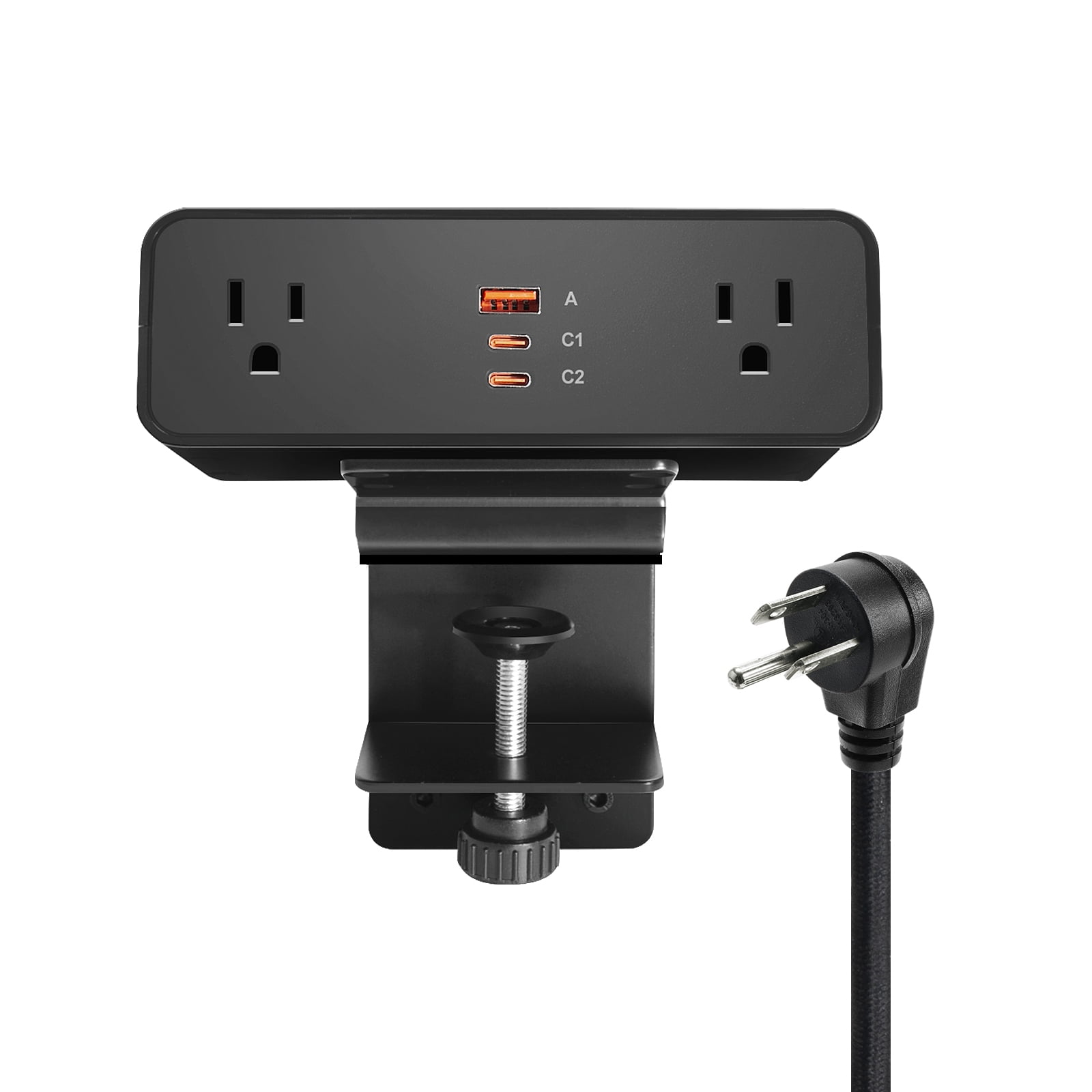 Desk Clamp Power Strip USB C 65W, Desktop Edge Mount Fast Charge Station 3 PD USB Port 2 AC Outlets 6ft Braided Extension Cord Flat Plug Fit Max 3.26’’ Tabletop Edge for Gaming Office Table