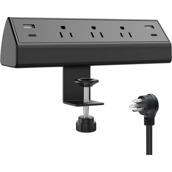 Desk Clamp Power Strip USB C,Desktop Mount Surge Protector,40W Fast Charging Station,2 PD 20W USB C Ports,3 Outlets,Desk Edge Power Strip for Home,Office,Fit 1.96" Tabletop Edge,ETL Listed
