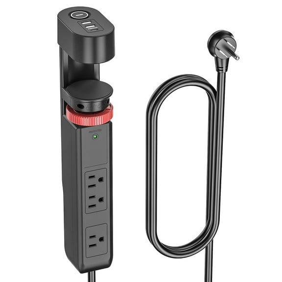 Desk Clamp Power Strip with USB-C Port, 1020J Surge Protector with 20W PD Fast Charging, 3 Wide-Spaced Outlets Desktop Edge Mount Power Strip with Flat Plug, Fits Tables Up to 2 Inches, 6FT (Black)