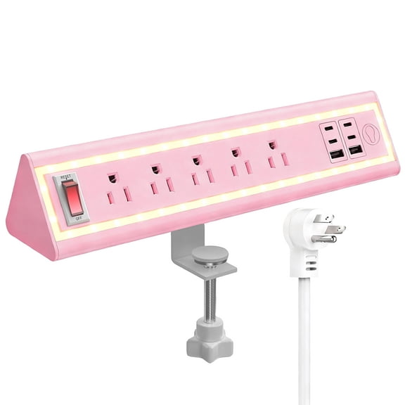 Desk Clamp Power Strip with Nightlight, 40W Fast Charging, 6FT Extension Cord, 4x20W USB-C & 2 USB Ports, 5 AC Outlets, Fits 1.69-Inch Table Edges