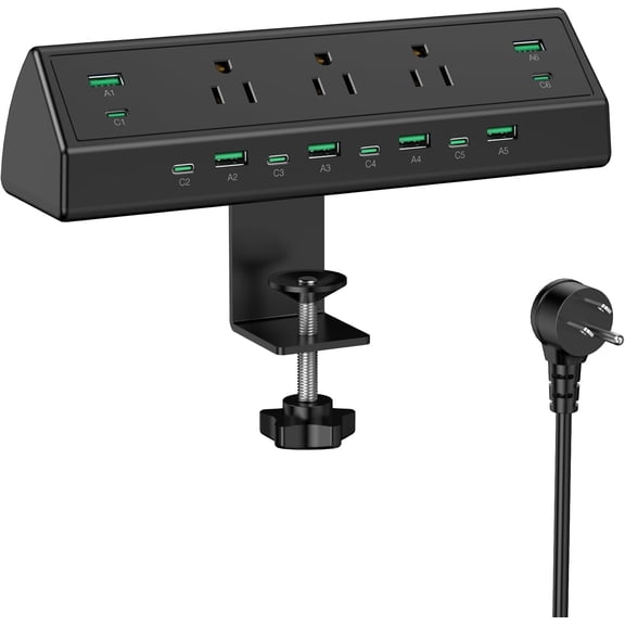 Desk Clamp USB C Power Strip – 40W Fast Charging, 4 PD 20W Ports, 5 Outlets, Surge Protector, Fits 1.96" Tabletop, ETL Listed