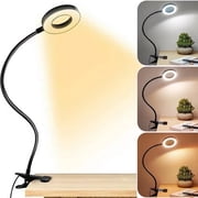 Genreen Desk Clip on Lamp for Reading Home Office, 10 Dimmable Brightness 3 Modes,Clip on desks lamps ,clip light, Clamp Light for Bed Headboard, Craft