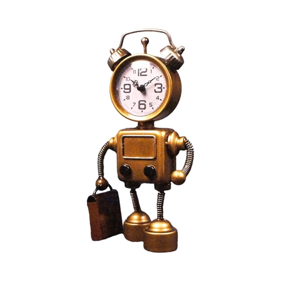 Desk Clock Retro Metal Robot Battery Operated for Home Bedroom Decor