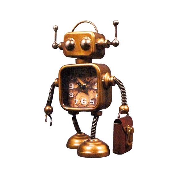 Desk Clock Retro Metal Robot Operated for Office Home Bedroom Decor