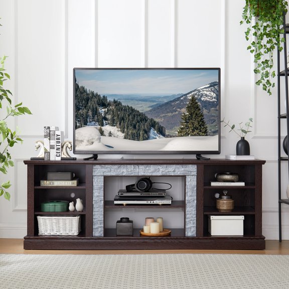 Desk Console Table Storage Faux Large Stacked Stone TV Stnad Rack Media W*15
