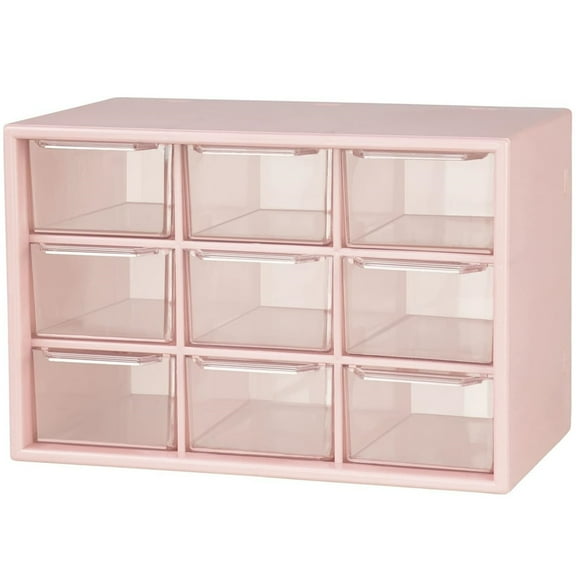Desk Craft Organizer Storage,Desktop Drawer with Removable Mini 9 Drawers Holder,Portable Plastic Storage Box for Office Home Collection Small Art Craft,Wall Mounted,Pink