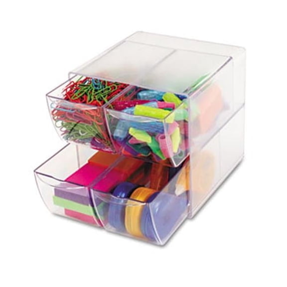 Desk Cube Organizer - Clear Plastic - 6 x 6 x 6 - 4 Drawers - Transparent Design