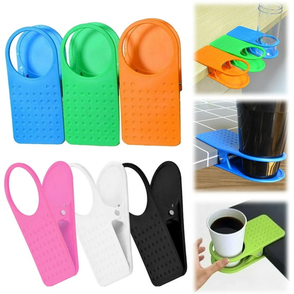 Desk Cup Holder 6.3'' Clamp On Cup Holder Drink Cup Holder Clip Colored Plastic Cup Holder for Desk Desk Cup Holder Clamp for Water Bottle Coffee Mug Beverage Office Desk Accessories 1Pc Random Color