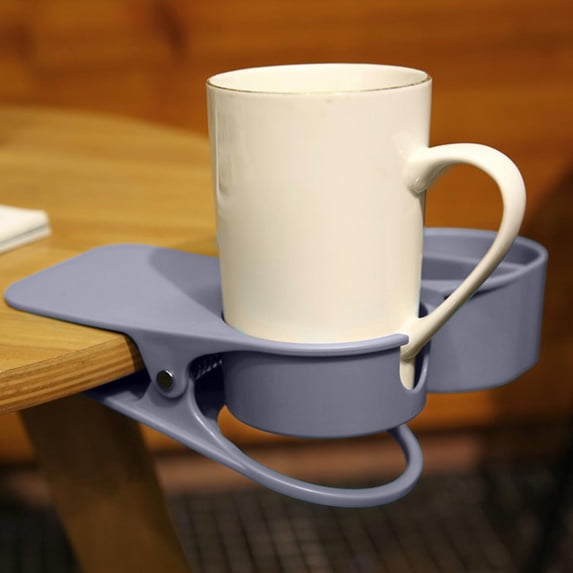 Desk Cup Holder, Clip On Cup Holder for Desk, Double Grid Desktop Storage Rack, Fixed Cup Holders with Side Tray for Pens, Home Office Desk Organizer