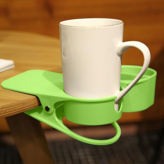 Desk Cup Holder, Clip On Cup Holder for Desk, Double Grid Desktop Storage Rack, Fixed Cup Holders with Side Tray for Pens, Home Office Desk Organizer