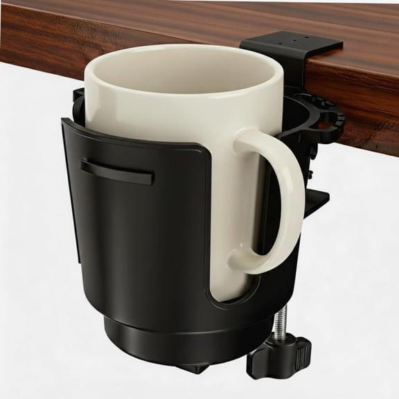 Desk Cup Holder with Metal Clamp, Clip on Cup Holder 28oz, Black