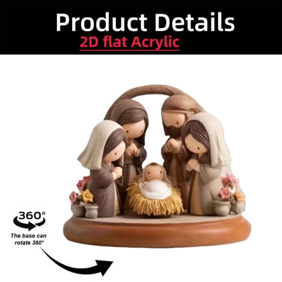 Desk Decor, Acrylic Rotating Stand, 2D Birth Scene Sign, Inspirational Desktop Ornament for Desk Shelf Home Decor(A)