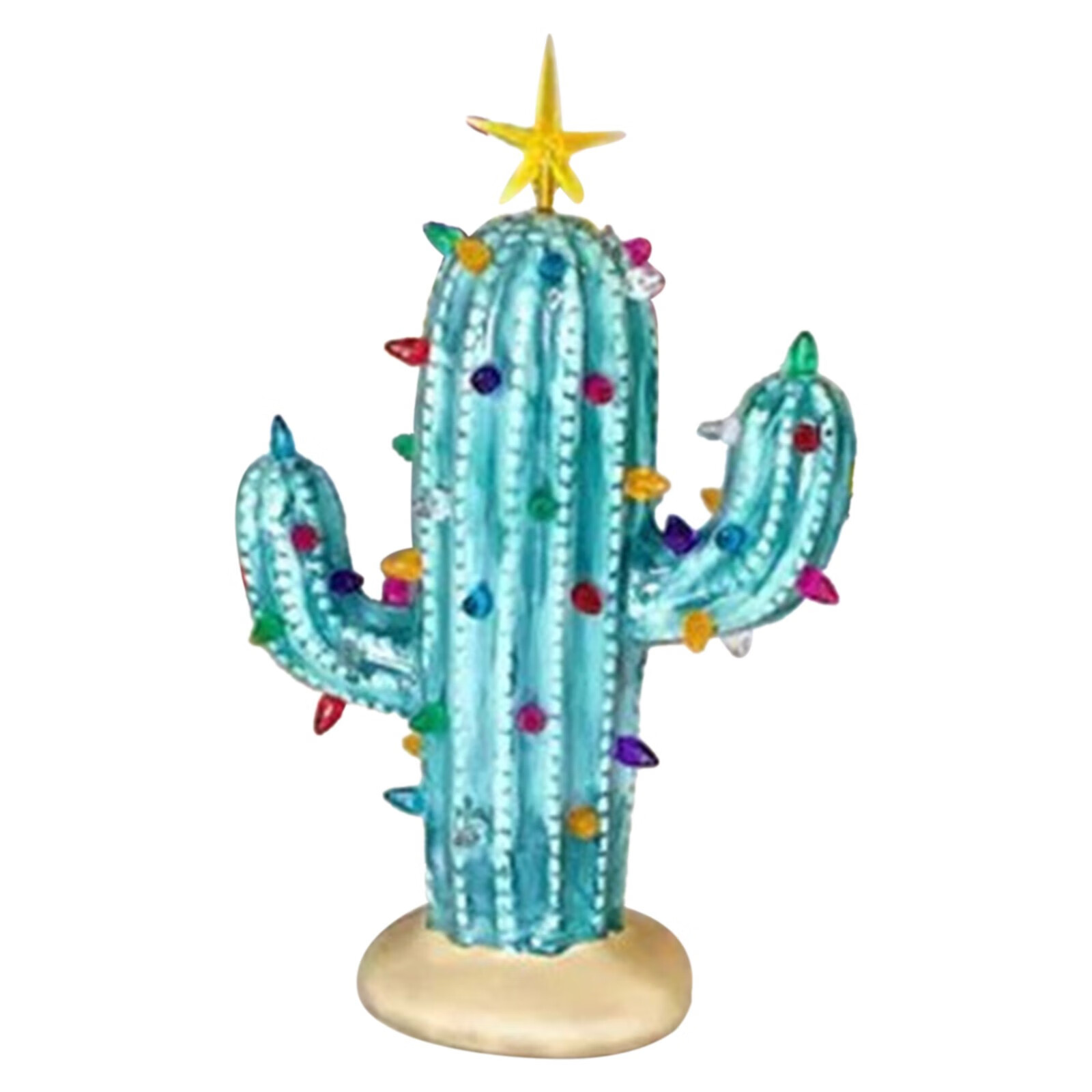 Desk Decor Cactus Christmas Tree with Lights Lighted Resin Ceramic Christmas Tree Vintage