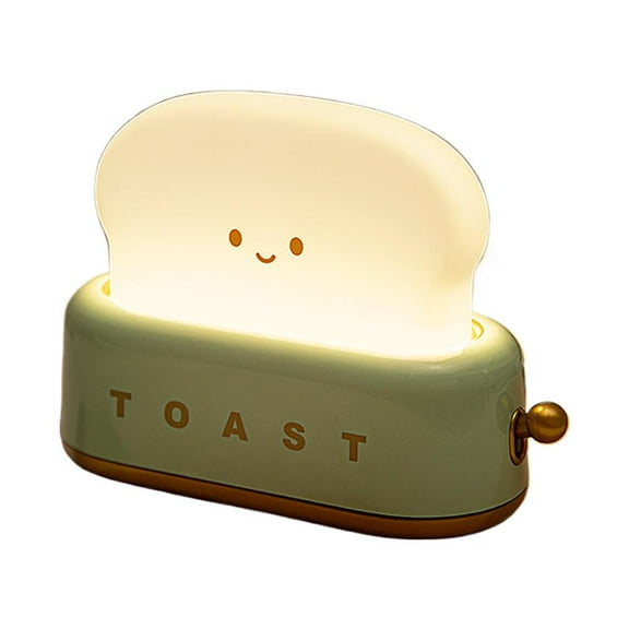 Desk Decor Toaster Lamp, Rechargeable Cute Toast Night Light with Smiley Face, Toaster-Shaped Room Lamp for Bedroom, Bedside, Desk, Home Decor Gift(Green)