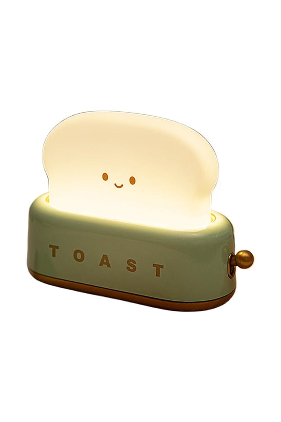Desk Decor Toaster Lamp, Rechargeable Cute Toast Night Light with Smiley Face, Toaster-Shaped Room Lamp for Bedroom, Bedside, Desk, Home Decor Gift(Green)