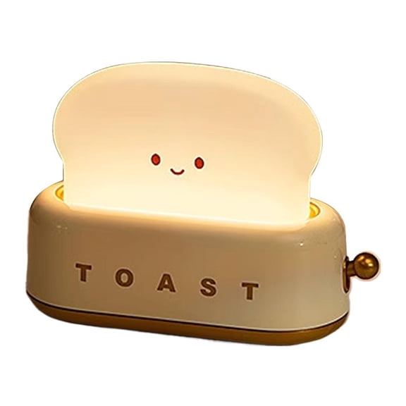 Desk Decor Toaster Lamp, Rechargeable Cute Toast Night Light with Smiling Face, Toaster-Shaped Room Lamp for Bedroom, Bedside, Desk Decor Gift(White)