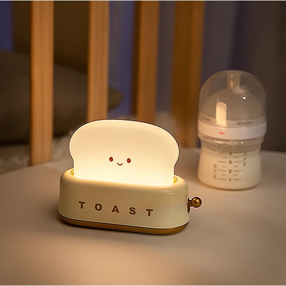 Desk Decor Toaster Lamp,Rechargeable Small Lamp with Smile Face Toast Bread Cute Toaster Shape Room Decor Night Light for Bedroom,Bedside,Living Room,Dining,Desk Decorations,Gift(Yellow)