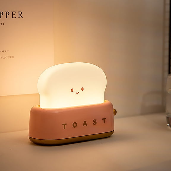 Desk Decor Toaster Lamp,Rechargeable Small Lamp with Smile Face Toast Bread Cute Toaster Shape Room Decor Night Light for Bedroom,Bedside,Living Room,Dining,Desk Decorations,Gift(Pink)