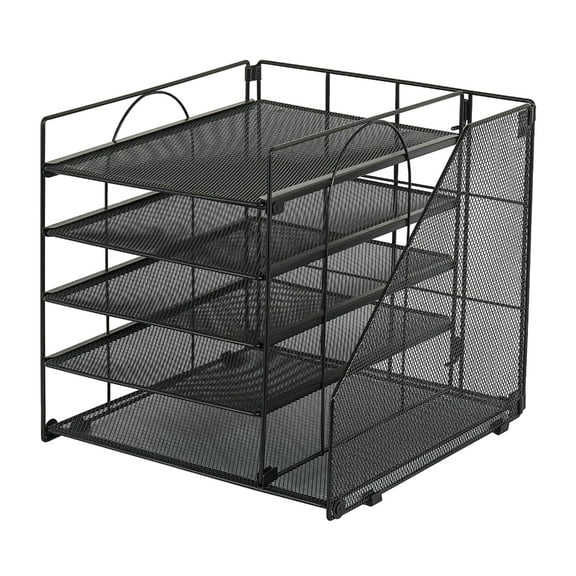 Desk Document Organiser 5-Tiered Metal File Letter Tray with Magazine Stand