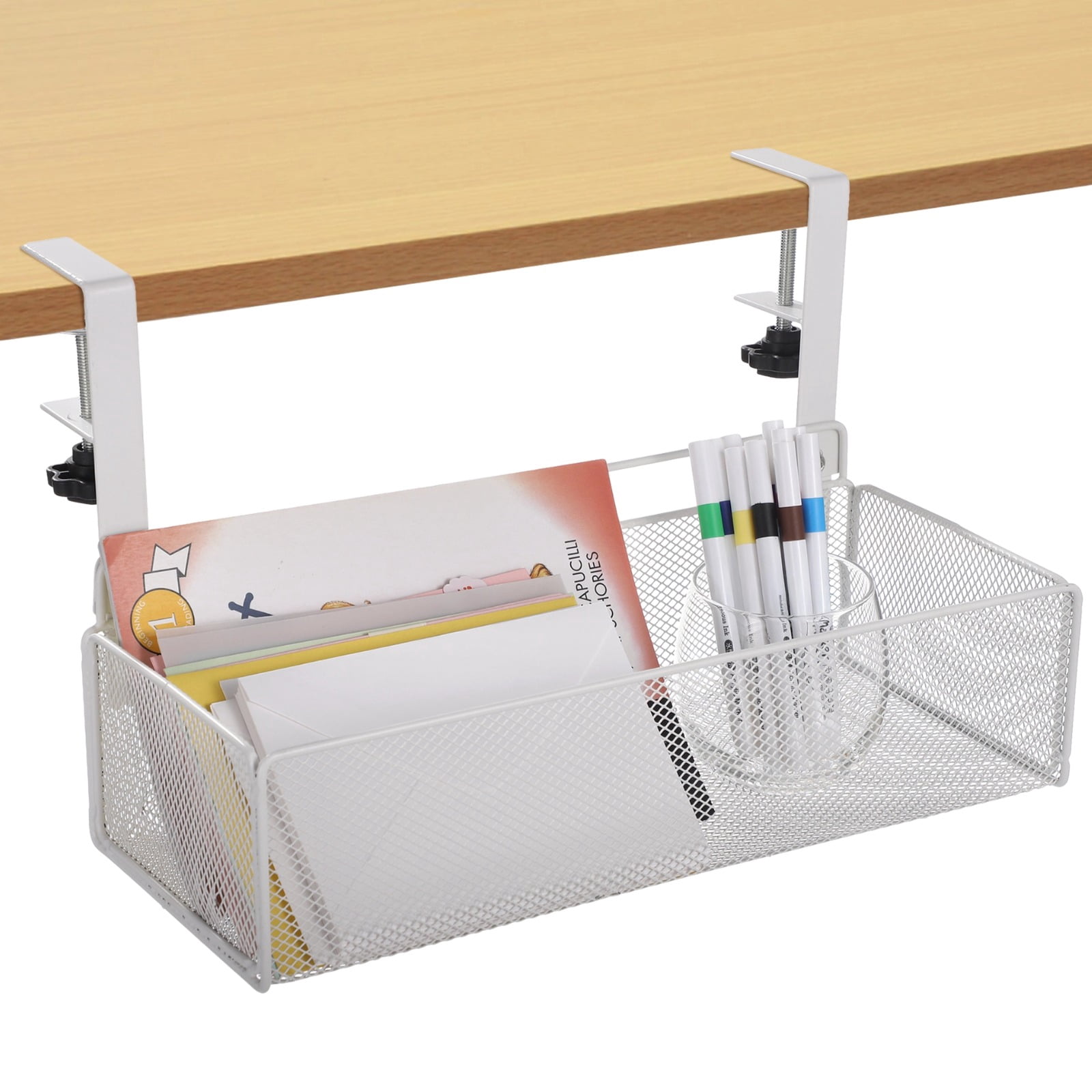 Under Desk Drawer, Clamp-on Desk Storage Organizer, Mesh File Storage Shelf, Adjustable Metal Hanging Shelf, No Drill Installation, Ideal for Homes, Offices, Schools