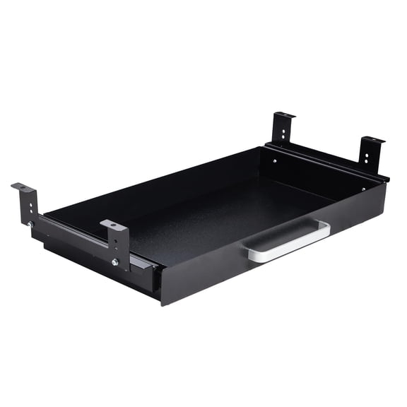 Under Desk Drawer Organizer 21" Black Upgraded with Adjustable Brackets, Sliding Pull-Out Under Table Pencil Drawer, Office Standing Desk Attachment for Workbench