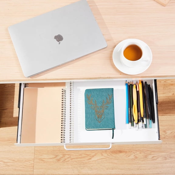 Under Desk Drawer Organizer 21" White Upgrade with Adjustable , Sliding Pull-Out Under Table Pencil Drawer, Office Standing Desk Attachment for Workbench