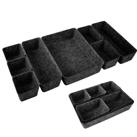 Desk Drawer Organizer Bins, 8pcs Felt Shallow Bathroom Storage Trays, Office Accessories & Workspace Organizers Jewelry & Makeup Boxes Containers(Black)