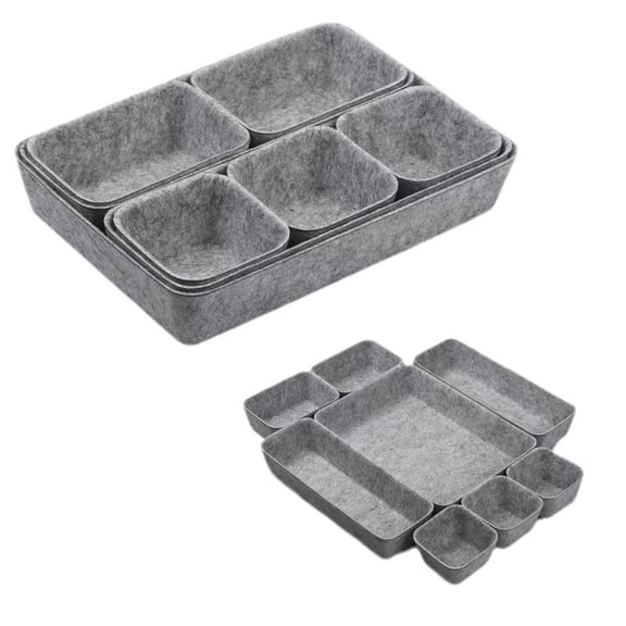 Desk Drawer Organizer Bins, 8pcs Felt Shallow Bathroom Storage Trays, Office Accessories & Workspace Organizers Jewelry & Makeup Boxes Containers(Light Gray)