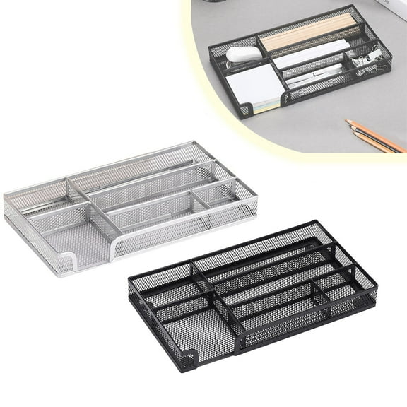Desk Drawer Organizer, Small Metal Mesh Drawer Organizer Tray With 6 Compartment, Tray Organizer, Expandable Mesh Metal Cutlery Tray Office Pencil Drawer Organizer Accessories for Desktop