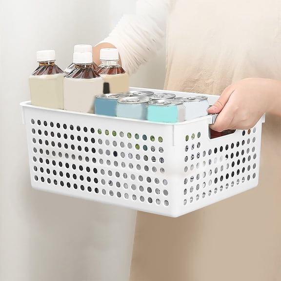 Desk Drawer Organizer Tray, Plastic Mesh Desktop Storage Tray Office File Organizer with Handle, Portable Large Storage Basket for Office Supplies, Craft, Magazine, Paper （WhiteC）