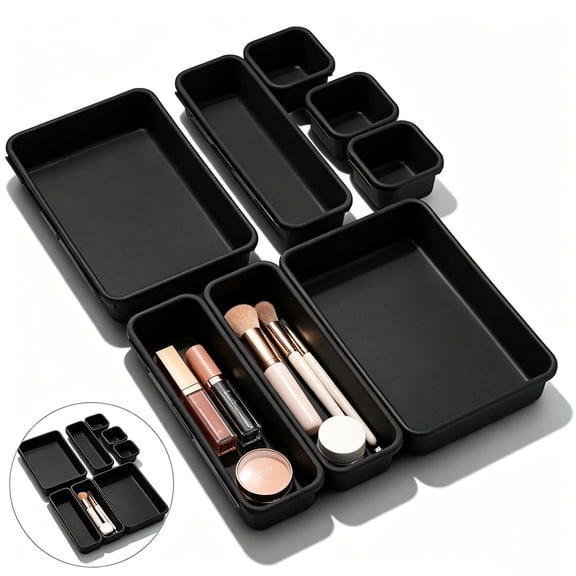 Desk Drawer Organizer Tray set ,Makeup Vanity Organizer for Small Drawers,Perfect Vanity Organization Accessory,8pack
