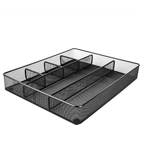 Desk Drawer Organizer for Office and Home, Metal Mesh, Anti-Slip, 6 Compartments, Black
