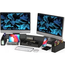 Desk Dual Monitor Stand Riser with Drawer, Black
