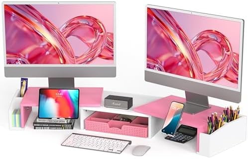 Desk Dual Monitor Stand Riser with Drawer, Pink - Walmart.com