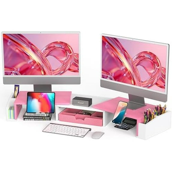 Desk Dual Monitor Stand Riser with Drawer, Pink - Walmart.com