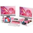 thumbnail image 1 of Desk Dual Monitor Stand Riser with Drawer, Pink, 1 of 12