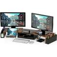 thumbnail image 1 of Desk Dual Monitor Stand Riser with Drawer, Rustic Brown, 1 of 5