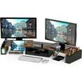 thumbnail image 1 of Desk Dual Monitor Stand Riser with Drawer, Rustic Brown, 1 of 5