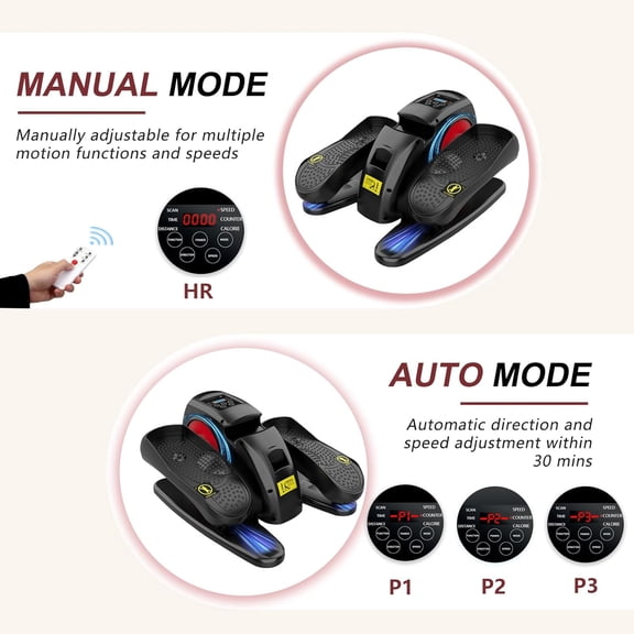 Under Desk Elliptical - Electric Leg Exerciser with 15 Speeds, Auto & Manual Modes, Forward/Reverse Pedal Motion, Quiet Magnetic Exercise Equipment for Home Office (Red)