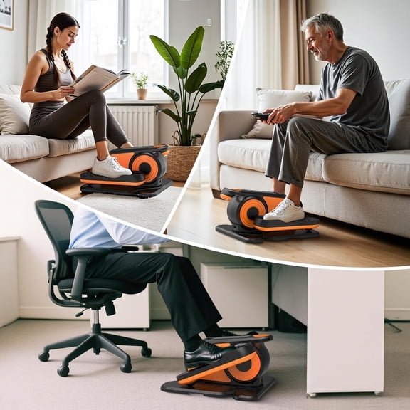 Under Desk Elliptical Machine, Quiet Portable Electric Seated Pedal Exerciser with Remote Control, Low-Impact Leg Workout for Home Office Rehabilitation
